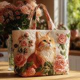 ハンドメイドバッグ | 茶色の猫とバラのデザイン